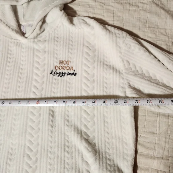 Women's Sz L Joyspun Hooded White Plush Pajama Set "Hot Cocoa & Fuzzy Socks" - Picture 4 of 12